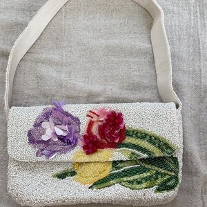 Floral Beaded White Handbag